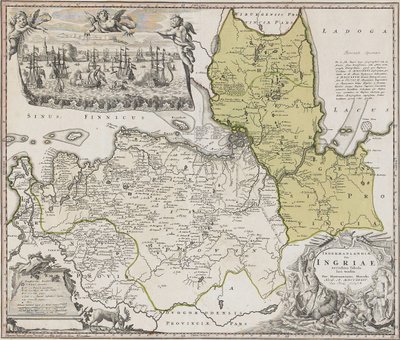 Mappa di Ingria con vista di San Pietroburgo da Johann Baptista Homann