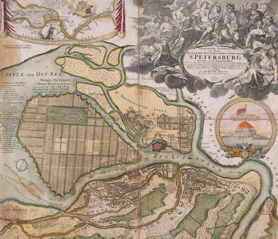 Mappa di Pietroburgo, piano regolatore di San Pietroburgo, ca. 1718-1719 da Johann Baptista Homann
