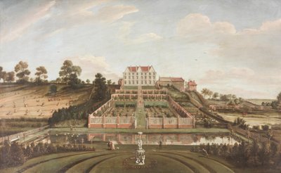 Mansione olandese con giardino, 1730 da Johann Baptiste Bouttats