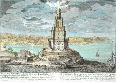 Faro di Alessandria, costruito da Tolomeo il Grande, Egitto, da Entwurf einer historischen Architektur, inciso da Johann Adam Delsenbach da Johann Bernhard Fischer von Erlach