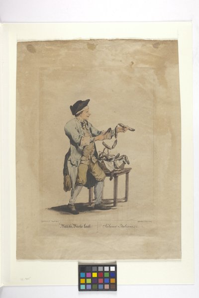 Wälsche Würste Kauft - Salami Italiani (incisione a mano colorata) da Johann Christian (after) Brand