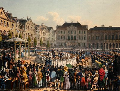 Cerimonia di consacrazione della bandiera della Guardia Civica di Kassel nel 1831 da Johann Christian Arnold