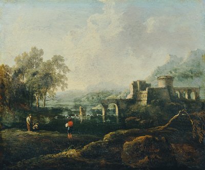 Paesaggio ideale con fiume e rovina di ponte (Il mattino) da Johann Christian Brand