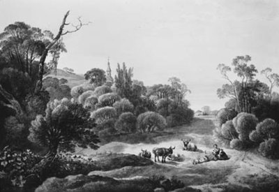 Paesaggio con bestiame e coppia di pastori da Johann Christian Klengel