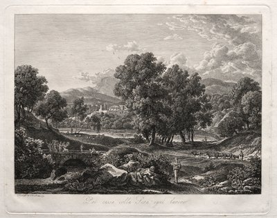 Paesaggio eroico: la danza dei pastori sul ponte, 1792 da Johann Christian Reinhart