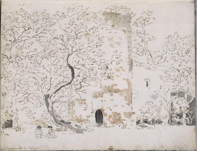 Due disegnatori davanti a un castello dietro gli alberi: alla Maienlust presso Wasungen da Johann Christian Reinhart