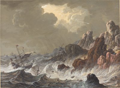 Navi in tempesta naufragate su una costa rocciosa da Johann Christoph Dietzsch