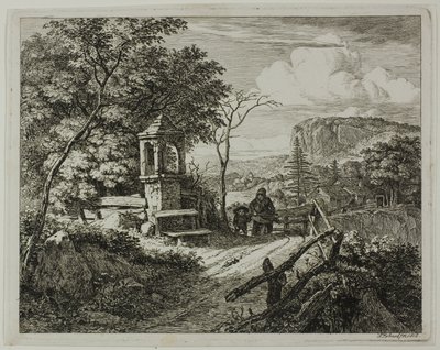 Raccoglitore di legna con un ragazzo, tavola due da Die zwei grossen Landschaften mit den Betsäulen da Johann Christoph Erhard