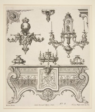 Foglio di disegni ornamentali da Johann Christoph Hafner