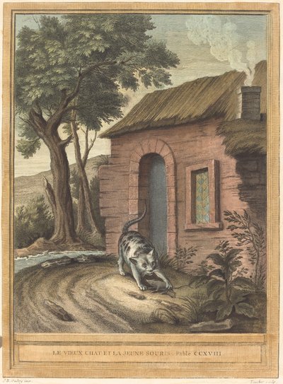 Il vecchio gatto e il giovane topo da Johann Christoph Teucher after Jean Baptiste Oudry
