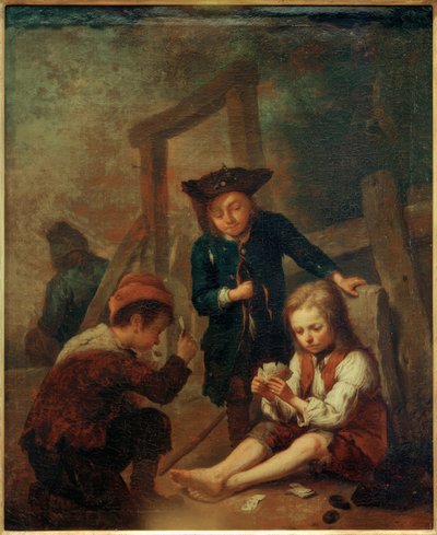 Ragazzi che giocano a carte da Johann Conrad Seekatz