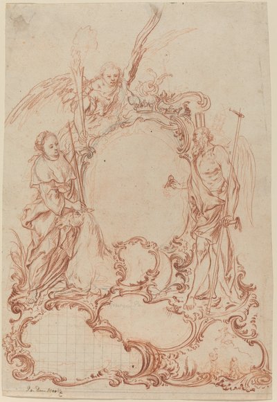 Cartiglio rococò con figure allegoriche da Johann Daniel Herz the Elder