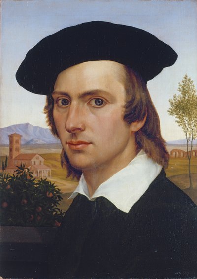 Autoritratto con berretto davanti a un paesaggio romano da Johann David Passavant