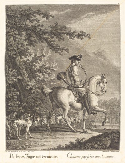 Cacciatore con un branco di cani da Johann Elias Ridinger