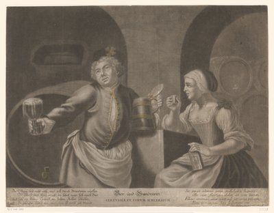 Uomo e donna bevono birra e brandy da Johann Elias Ridinger