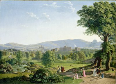 Castello di Wilhelmshöhe con la foresta di Habichtswald da Johann Erdmann Hummel