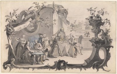 Compagnia elegante che gioca a giochi da tavolo da Johann Esaias Nilson