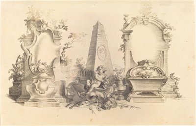 Cartouche moderno con emblemi della morte da Johann Esaias Nilson