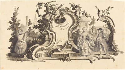 Cartouches Modernes ornati con diverse Figure (Tavola VI-1 dal set) da Johann Esaias Nilson