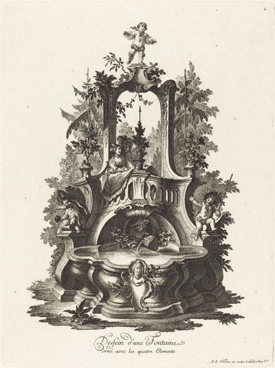 Progetto per una fontana decorata con i quattro elementi da Johann Esaias Nilson