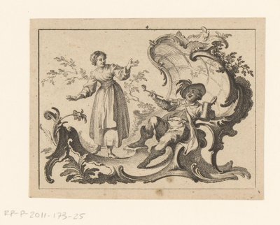 Uomo che fuma e beve seduto su un ornamento rococò (fumatori su ornamento rococò) da Johann Esaias Nilson