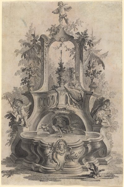Fontana rococò con amanti e i quattro elementi da Johann Esaias Nilson