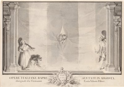 Due Attori che Sbirciano attraverso una Tenda del Teatro mentre Altri Preparano le Luci di Scena da Johann Esaias Nilson
