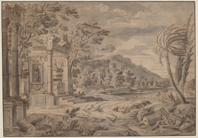 Rovine antiche lungo una costa montuosa da Johann Franciscus Ermels