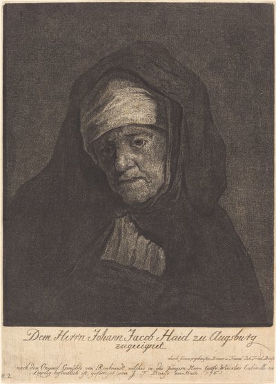 Testa di una donna anziana da Johann Friedrich Bause after Rembrandt van Rijn