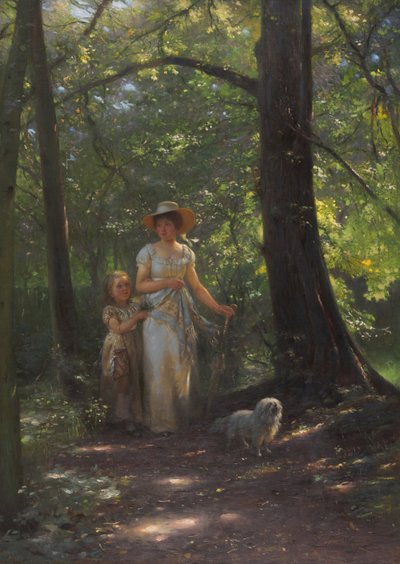 Signora con cagnolino nella faggeta da Johann Friedrich Engel