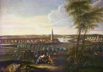 Veduta della Chiesa dello Spirito Santo e del sobborgo di Nowawes da Brauhausberg, 1771 da Johann Friedrich Meyer