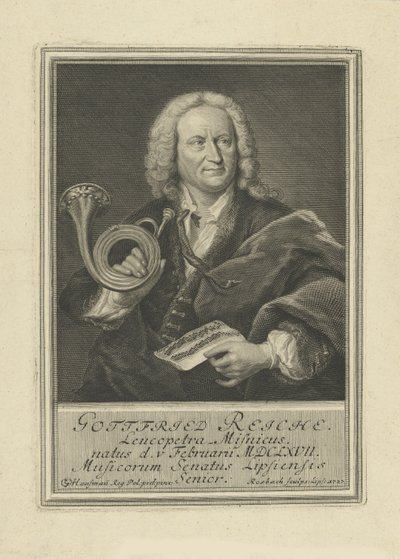 Ritratto del trombettista e compositore Gottfried Reiche 1667-1734, 1727 da Johann Friedrich Rosbach