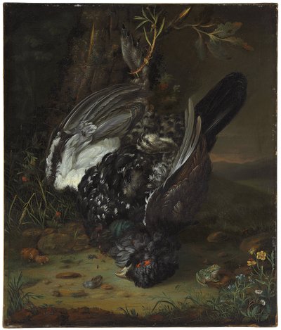 Un gallo nero in un paesaggio boschivo, 1747 da Johann Friedrich von Grooth
