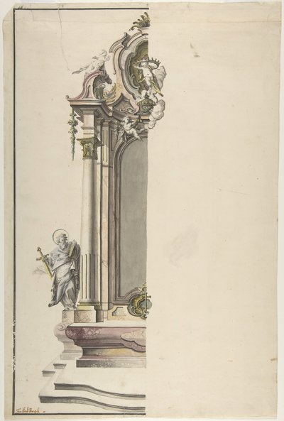 Progetto per un altare aedicula con San Paolo a sinistra, metà XVIII secolo da Johann Georg Dirr