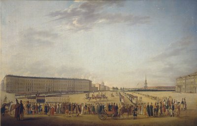Cambio della guardia alla Piazza del Palazzo a San Pietroburgo, c. 1800 da Johann Georg Mayr