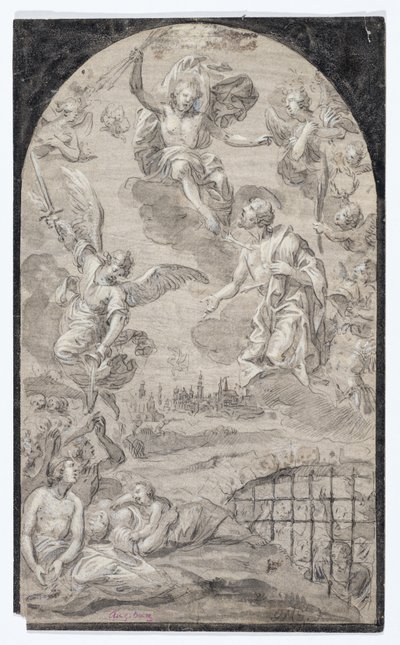 Santo che intercede con Cristo per non scagliare il fulmine sulla città di Augusta, c.1501-1600 da Johann Georg Melchior (1625 1705) Schmittner