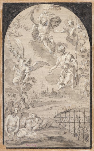 Santo che intercede con Cristo per non scagliare il fulmine sulla città di Augusta da Johann Georg Melchior (1625 1705) Schmittner