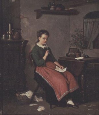 Giovane Ragazza che Scrive una Lettera d