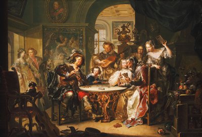 Un Gentiluomo che bara a Carte con una Signora Anziana in un Interno Sontuoso da Johann Georg Platzer