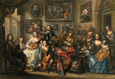 Flauto, liuto, violoncello e violino, Johann Georg Platzer 1704-1761, 1948 da Johann Georg Platzer