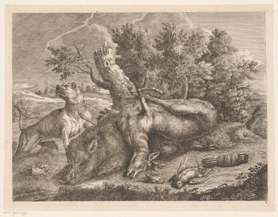 Cane da caccia e preda con cinghiale, cervo e uccelli da Johann Georg Wachsschlunger