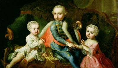 Tre bambini seduti su un divano, detti membri della famiglia Esterhazy, 1771 da Johann Georg Weikert