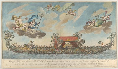 La terza gondola altamente ornata di Francesco Antonio Berka entra a Venezia, Dei su cl... da Johann Georg Wolfgang
