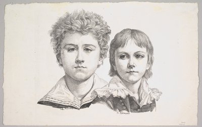 Ritratto dei bambini Rabe: Hermann, 14 anni e Edmond, 7 anni, verso: prova prima delle correzioni, 1822 da Johann Gottfried Schadow