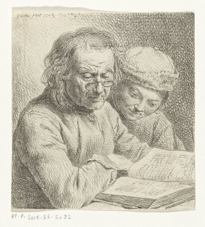 Uomo e ragazzo leggono un libro da Johann Gottlieb Glume