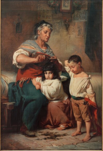Nonna che taglia i capelli ai nipoti da Johann Heinrich Hasselhorst