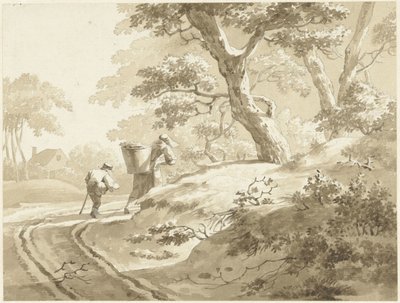 Paesaggio con donna e bambino su una strada di campagna da Johann Heinrich Keller (II) (possibly)