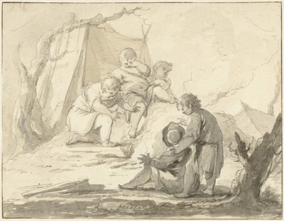 Rappresentazione allegorica con bambini intorno a un fuoco da Johann Heinrich Keller (II)