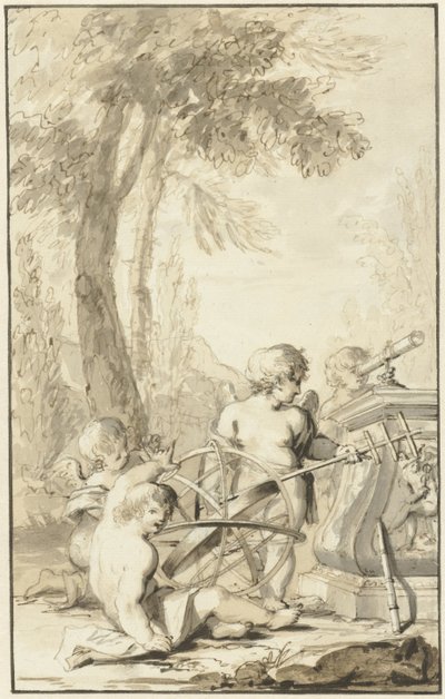 Rappresentazione allegorica con bambini che giocano con strumenti astronomici da Johann Heinrich Keller (II)