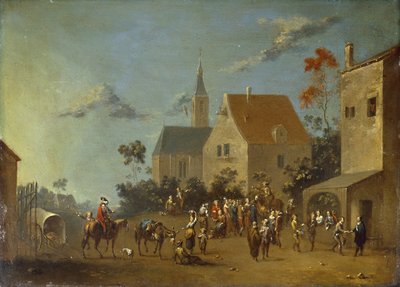 Contadini che si radunano in un villaggio da Johann Heinrich Keller